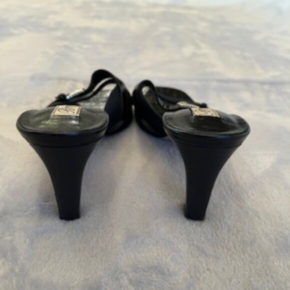 Brighton Black Croc Leather Mule Slip On Slide Sandal Mid Heel SquareToe 8 1/2 - Picture 2 of 12